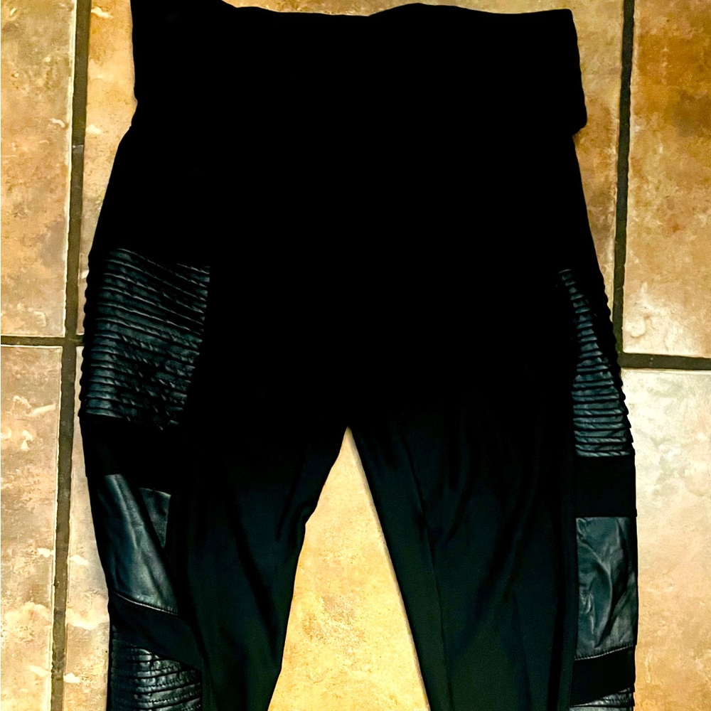 White Birch Black Leggings with Textured Panels